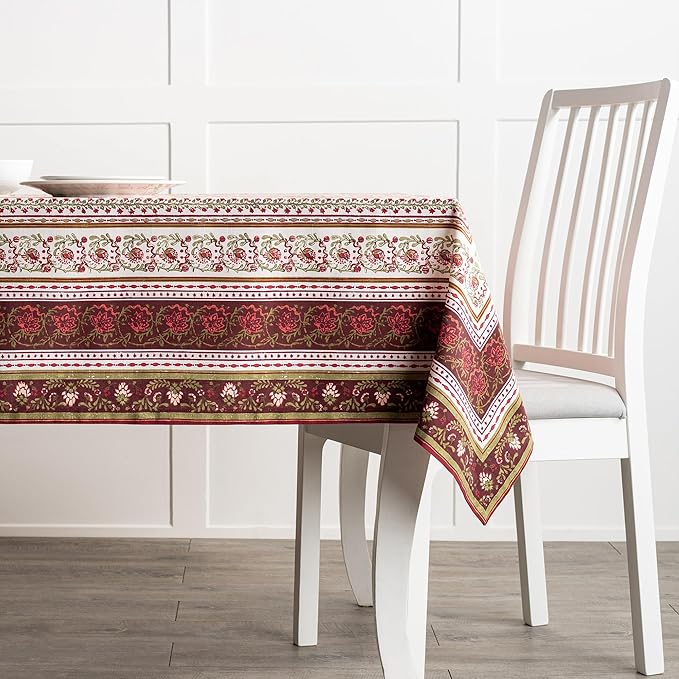Maison d' Hermine Table Cloth Rectangle Table 100% Cotton 54 x 72 Inches Fall Tablecloth Reusable Everyday Use for Thanksgiving Christmas Decorations Dining Farmhouse Party (Reveillon Au Jardin)