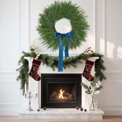 24" Norfolk Pine Wreath for Front Door, Real Touch Artificial Greenery Wreath Realistic Christmas Wreath for Wall,Fireplace,Windows,Indoor,Outdoor,Home,Holiday Decorations