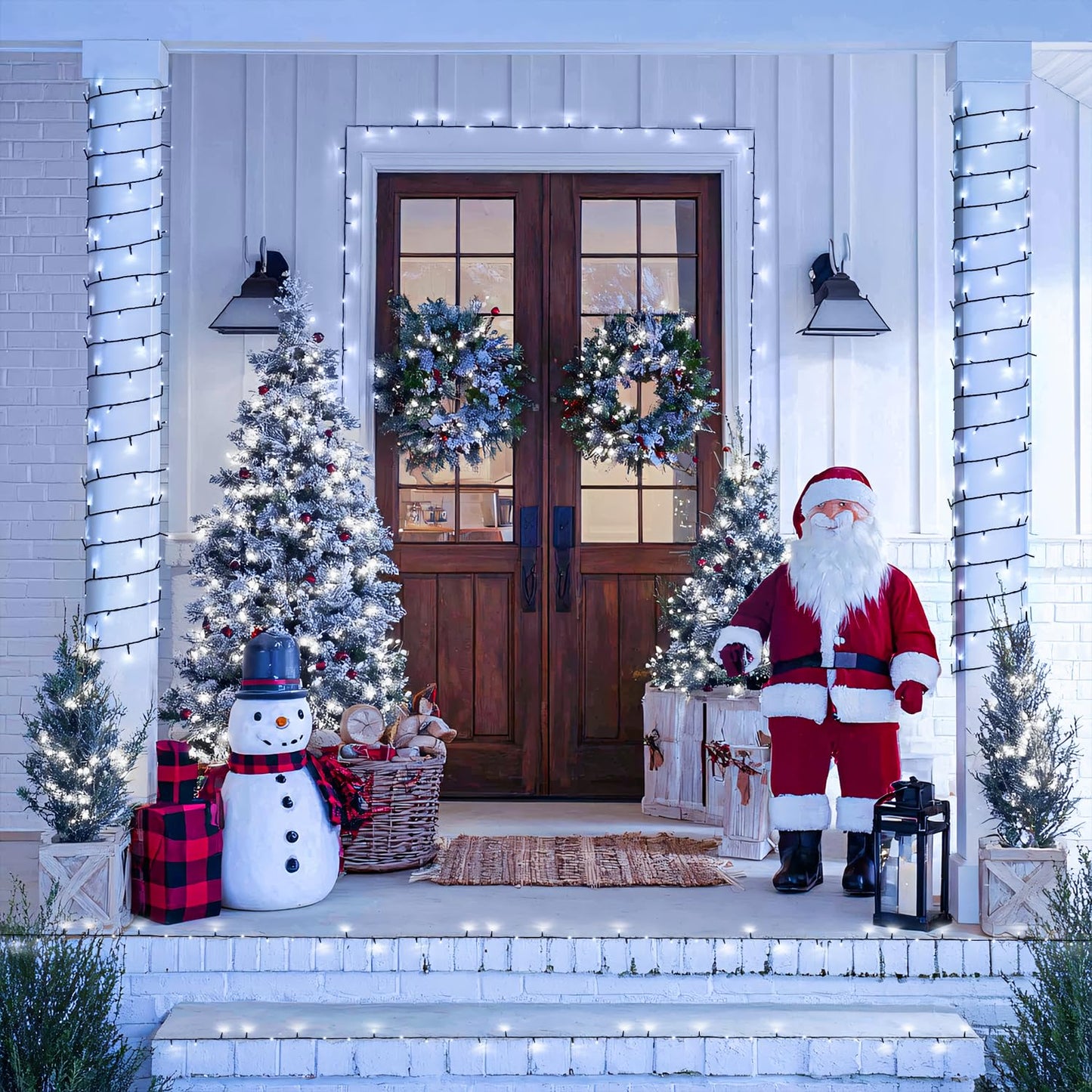 JMEXSUSS White Christmas Lights Outdoor Waterproof, Each 33 FT Battery Operated String Lights with Remote, 2 Pack 100 LED Christmas Tree Lights Indoor Outdoor for Party Garden Porch Yard Decor