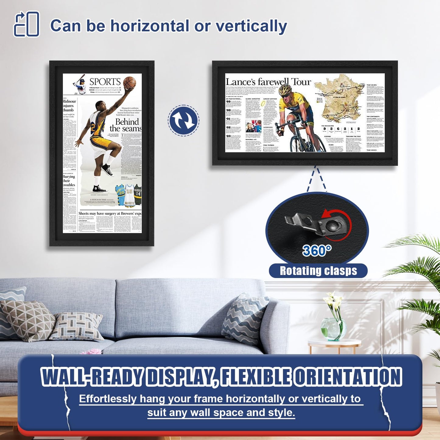 JupDec 11 × 22 Up to 13 × 24 Newspaper Frame, Premium Wood Display Case with Acrylic Panel, Wall Mount or Tabletop Stand, Perfect for Home & Office Decor, Ideal Gift for Collector, 3 Pack, Black