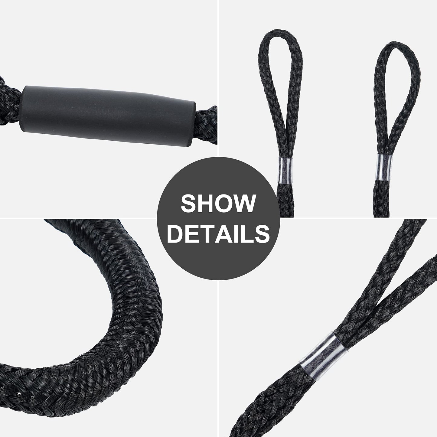 Bungee Dock Line Mooring Rope for Boat 4ft Black 4 Pack, Boat Tie Downs for Docking Bungee Cords Accessories for Boating PWC, Jet Ski, Watercraft, Pontoon, Bass, Kayak, Sea Doo, Fishing and John Boats