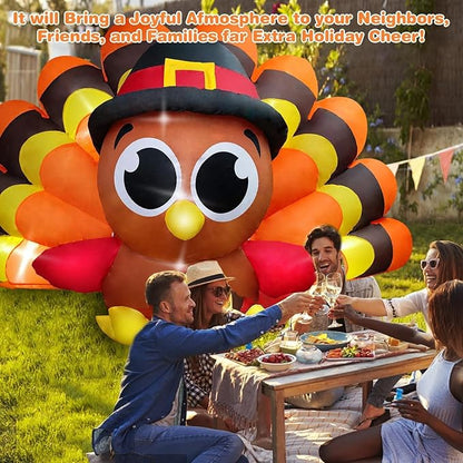 Thanksgiving Inflatables Turkey Outdoor Decorations 8FT Fall Inflatable Turkey with Built-in LED Lights with Big Tail Blow up Outdoor Lawn Yard Decoration