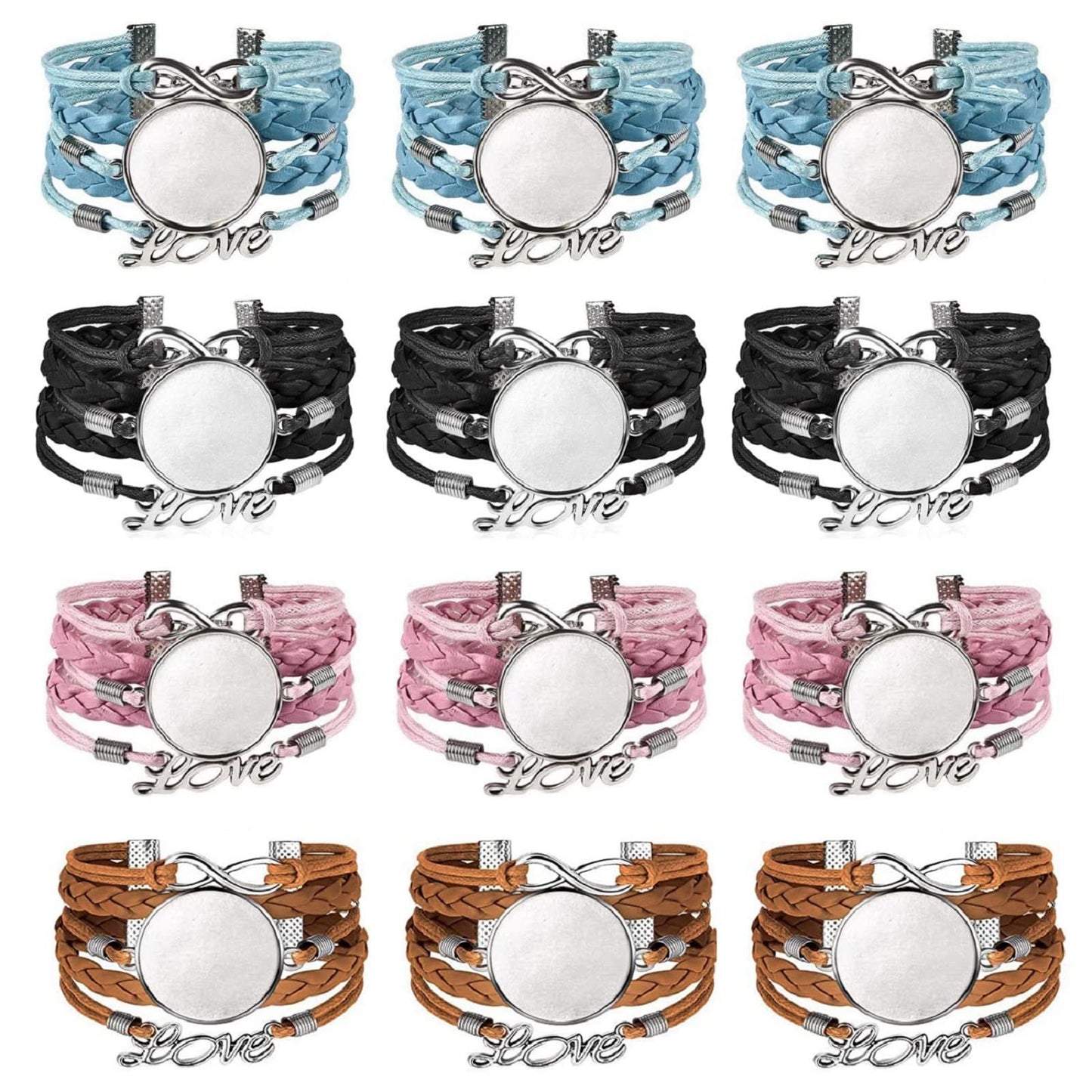 MIAO JIN 12PCS 25mm adjustable round Cabochon Bezel Disc Rough bracelet leatherette Bracelet Bezel set for hand crafted bracelets