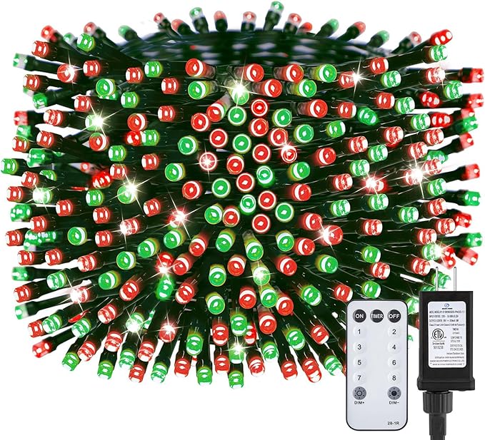 Minetom Red & Green Christmas Lights, 66ft 200 LED Outdoor Christmas Lights Connectable, 8 Modes Mini String Lights Plug-in Mini Xmas Tree Lights with Timer for Outside Garden Party Decor