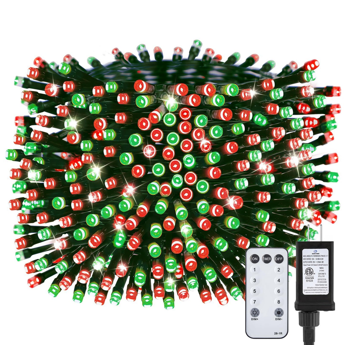 Minetom 1000 LED Christmas Tree Lights, 328 FT Green Wire LED Decorative Fairy Lights with Remote & 8 Modes, Waterproof for Outdoor Xmas Holiday Party Garden Wedding Home Decor, Red ＆ Green