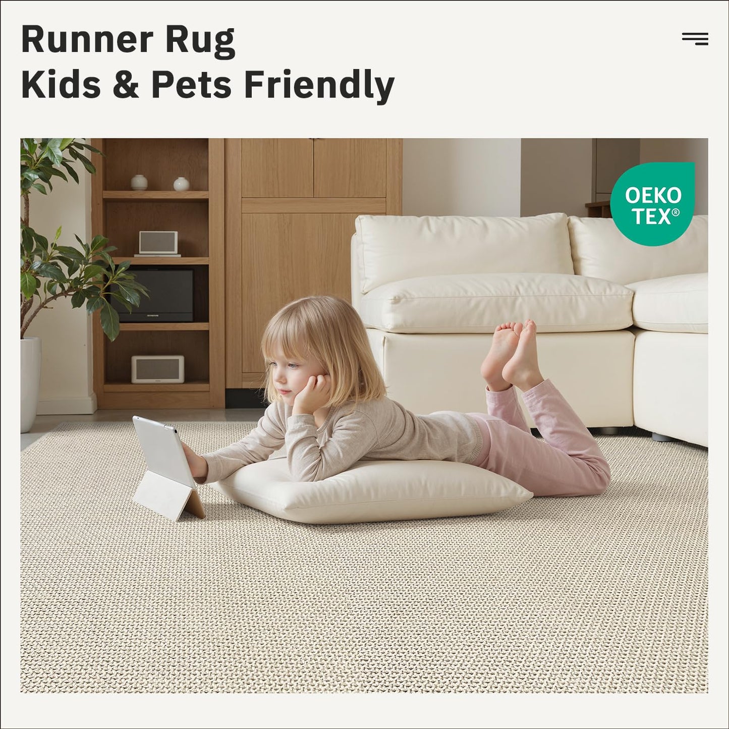 2x6 Runner Rug for Hallways Non Slip, Entryway Rugs with Rubber Backing, Washable Kitchen Carpet Runner Woven Rug, Indoor Mat for Bathroom, Beige Rugs for Bedroom
