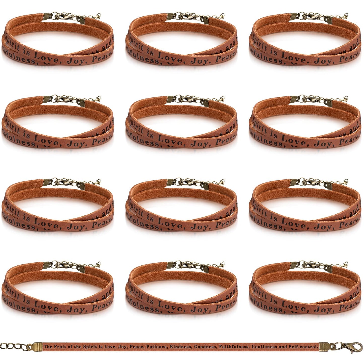 Ferreve 12 Pcs Fruit of the Spirit Wrap Leather Bracelets Adjustable Christian Bracelets Bible Verse Gifts for Church Men Women Sunday School Party Favors