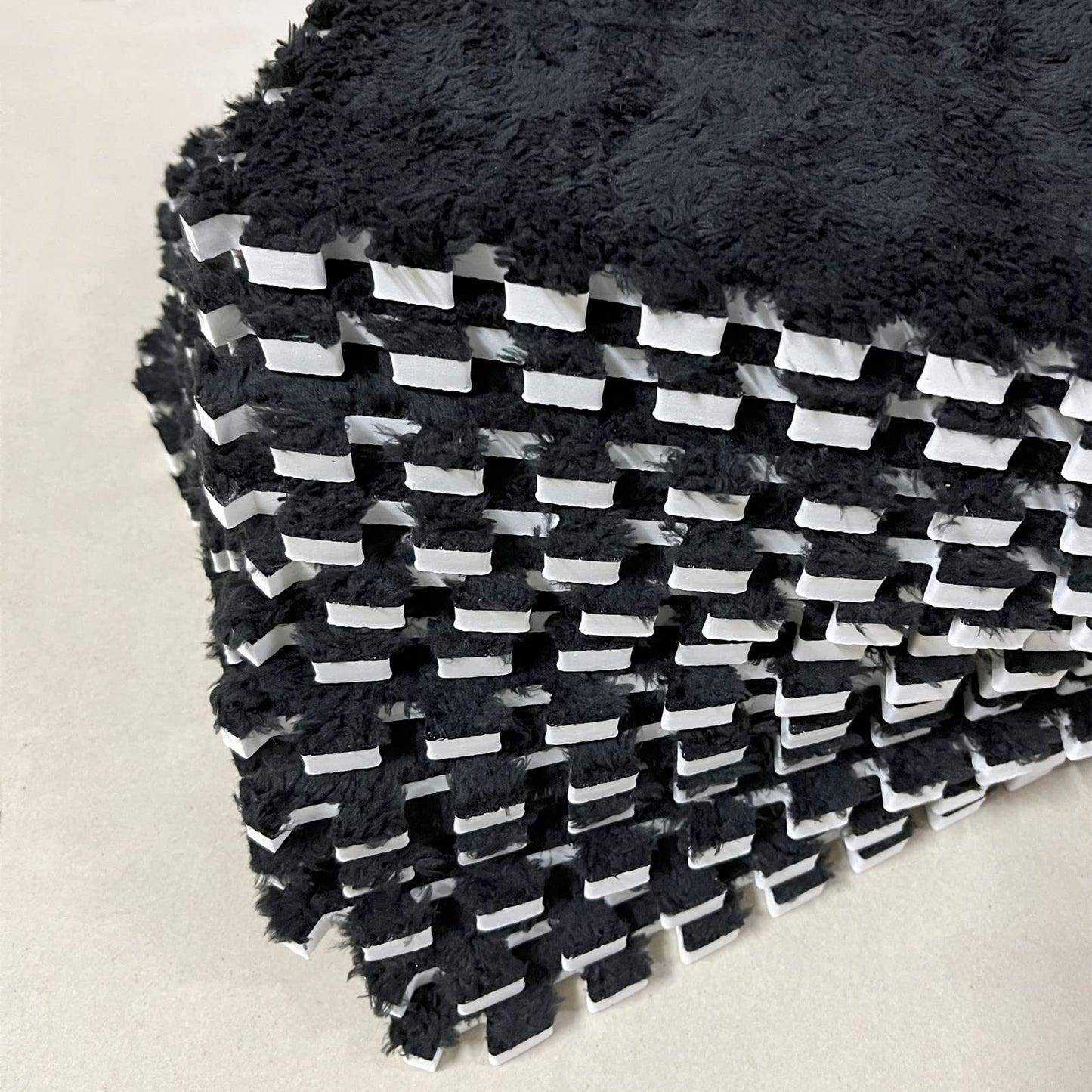Smabee Interlocking Carpet Shaggy Soft EVA Foam Mats Fluffy Area Rugs Protective Floor Tiles Exercise Play Mat for Children Kids Room Home Parlor Bedroom (12 pcs, Black)