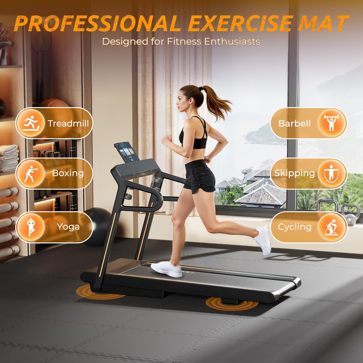 PRAISUN 0.6" Thicker Rubber Top Gym Flooring for Home Gym, 6 Pcs 24 Sq Ft Workout Mats, Exercise Mat, Interlocking Rubber Floor Mats with High Density EVA Foam for Garage, 24 x 24in, Black