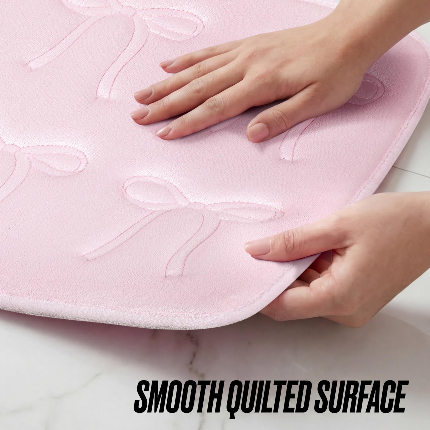 Juicy Couture Quilted 2-Piece Memory Foam Bath Mat Set 17" x 24" / 20" x 32" Clara Bows Light Pink Skid-Resistant Bath Rug Set