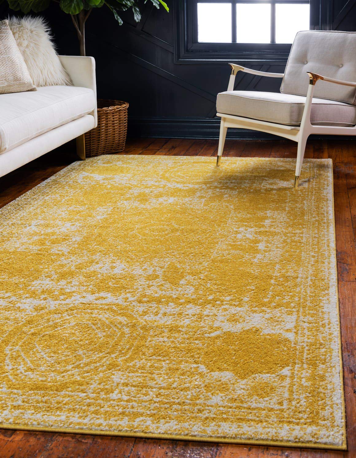 Unique Loom Bromley Collection Area Rug - Wells (8' x 10' Rectangle, Yellow/ Ivory)