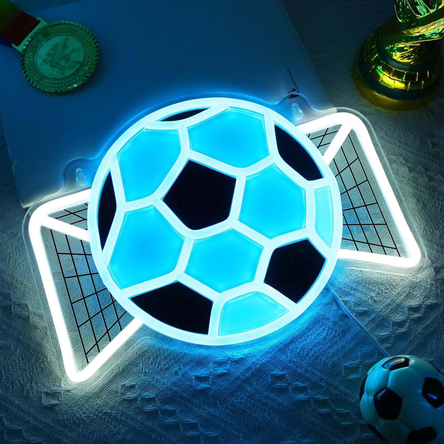 Okayera Soccer Neon Sign, Dimmable Football LED Lamp for Wall Decor, Light up Sports Sign for Bedroom Playroom Man Cave Club Party College Dorm Decor, Cool Teenager Boy Kid Birthday Holiday Xmas Gifts
