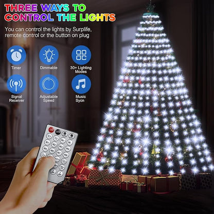 30+ Modes Ring Christmas Tree Lights Indoor Outdoor - 10Ft x 12 Lines 432 LED Easy App Control Color Changing Timer Remote Waterproof for 7.5 8 9 10 11 Ft Xmas Trees (Cool White to Multicolor)