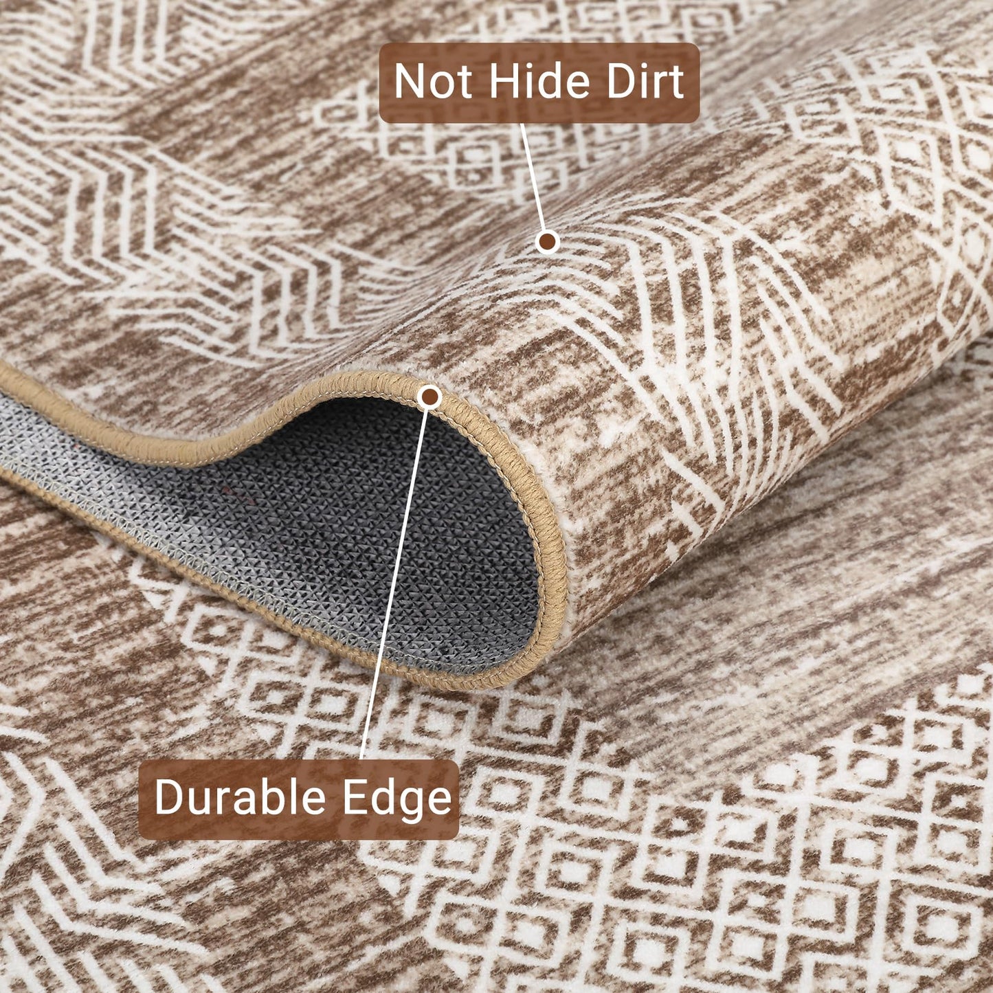 GarveeHome 2x6 Modern Bordered Runner Rug Soft Non Slip Runner Washable Non Shedding Floor Carpet, Distressed Geometric Hallway Runner, Indoor Printed Runner for Kitchen, Entrance, Brown