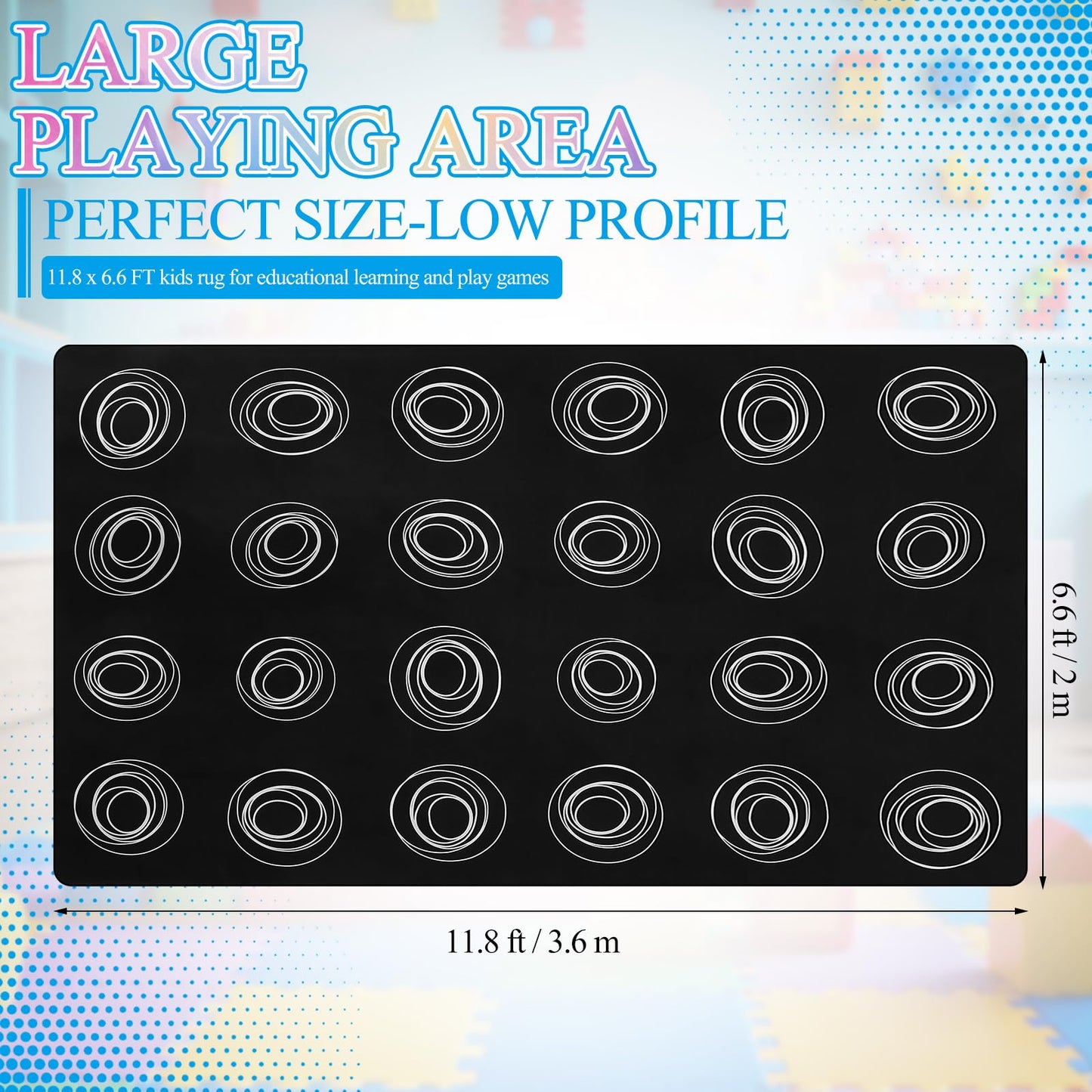 Drydiet Classroom Rug Elementary Educational Daycare Rug 11.8 x 6.6ft Black White Circles Abstract Rectangle Large Preschool Carpet for Classroom Playmat for Kids Toddler Nursery School Early Learning