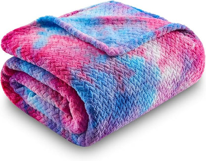 NEWCOSPLAY Super Soft Throw Blanket Deep Purple Rainbow Premium Silky Flannel Fleece Leaves Pattern Lightweight Bed Blanket All Season Use (Deep Purple Rainbow, Throw(50"x60"))