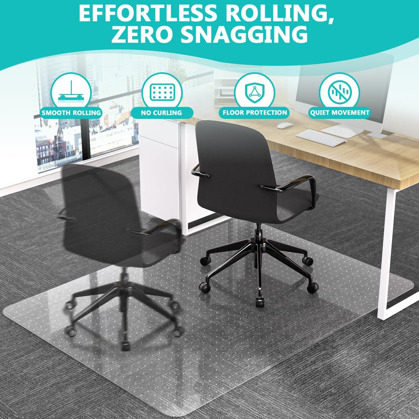 Office Chair Mat for Low Pile Carpet with Lip, 36" x 48" Clear Heavy Duty Plastic Floor Protector for Smooth Rolling Desk & Computer Chairs, Under Desk Chair Mat for Home Office