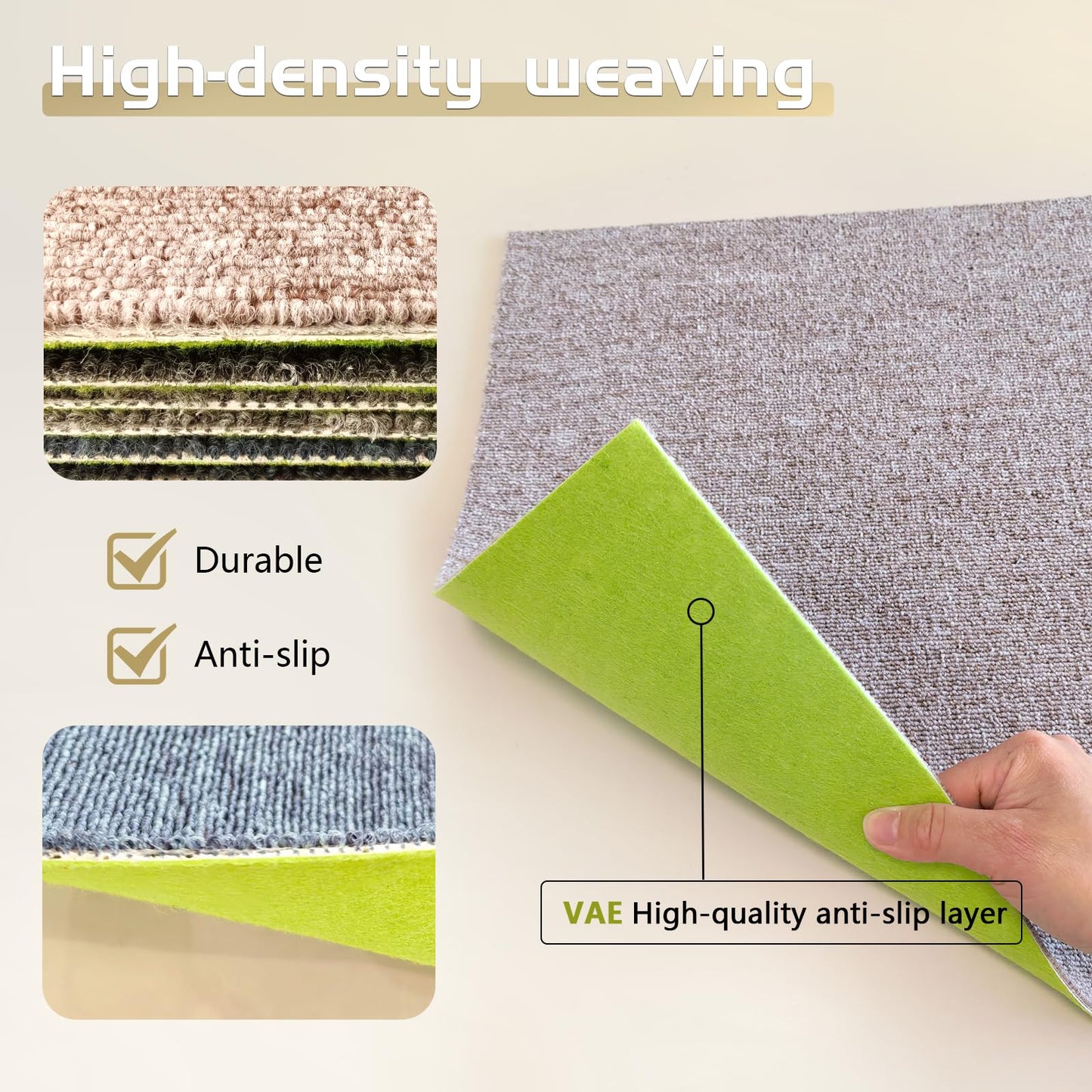 Carpet Tiles 20x20 Inch - Non-Slip Soft Square Flooring with FlexLok Tabs for Easy DIY Installation - Durable Office, Garage, Gym & Basement Floor Cover (Brown 32, suse 09)