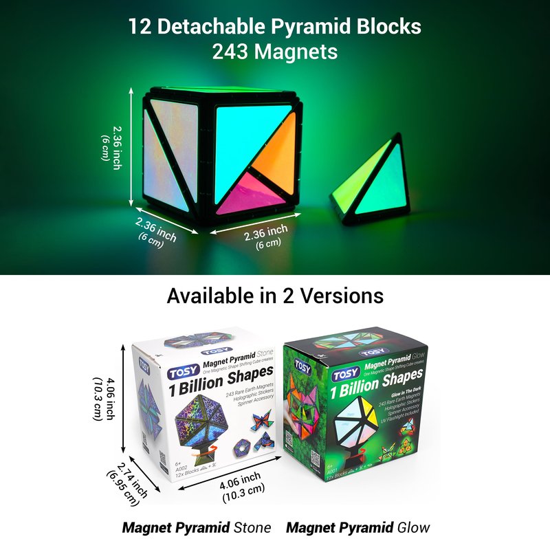 TOSY Magnet Pyramid Stone - 1 Cube Transforms into 1 Billion Shapes (Bunny, Egg Basket, Flowers, Heart), Easter Birthday Gift, 12 pcs, 243 Magnets, Holographic Design, Puzzle/STEM Toy