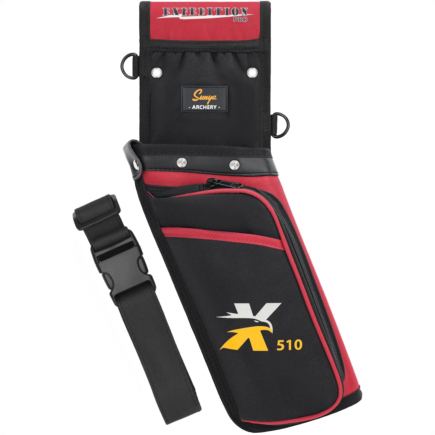 SUNYA X510 Field & Competition Hip Arrow Quiver | 3-Slot Noise-Free Archery Quiver with Sturdy Storage System (42x18cm) (Red, Right)