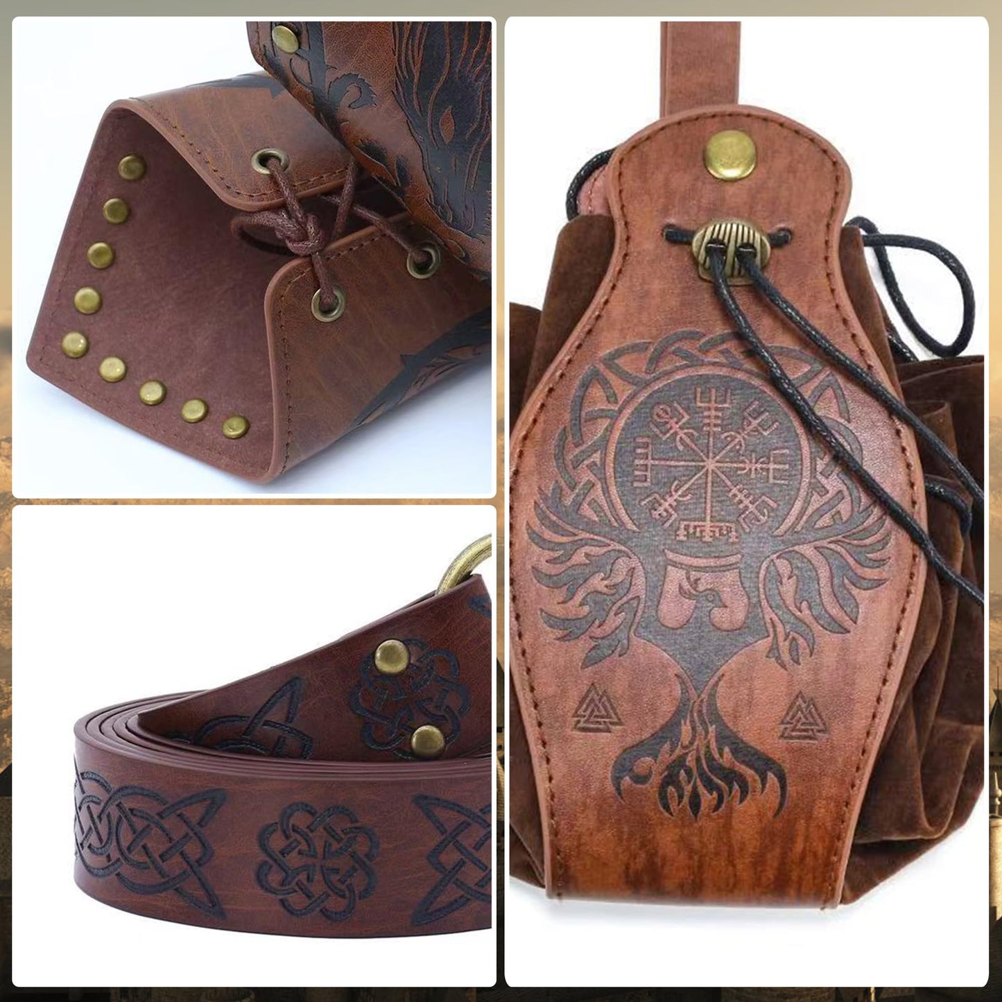 Yickoon 5PCS Renaissance Accessories Medieval Vintage Viking Leather Belt Pouch Waist Bag Halloween Renaissance Cosplay Costume Accessories