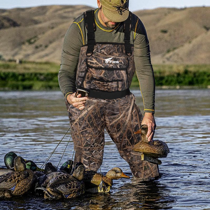 8 Fans Hunting Waders, Neoprene Chest Wader, Waterproof Bootfoot Fishing Waders for Men & Women with 1000G Rubber Boots,No Built-in Light (Next Camo Evo(s), 12)