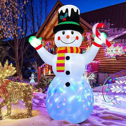FRAMICS 7 FT Christmas Inflatable Outdoor Decoration,Snowman Christmas Inflatable Blow Up Christmas Decorations Outdoor with Built-in Colorful Rotating LEDs for Holiday Indoor Outdoor Garden