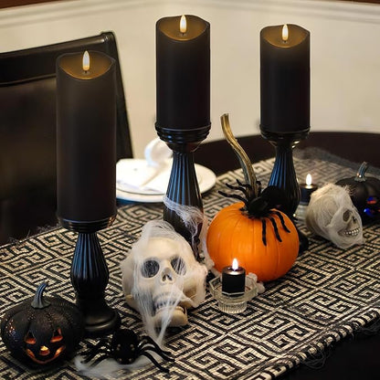 Outdoor Flameless Candles with Remote Timer - Waterproof Realistic Flickering LED Pillar Electric Battery Operated Fake Candle for Home Halloween Christmas Party Decor - 3 Pack Black (D3”H4”6”8”)