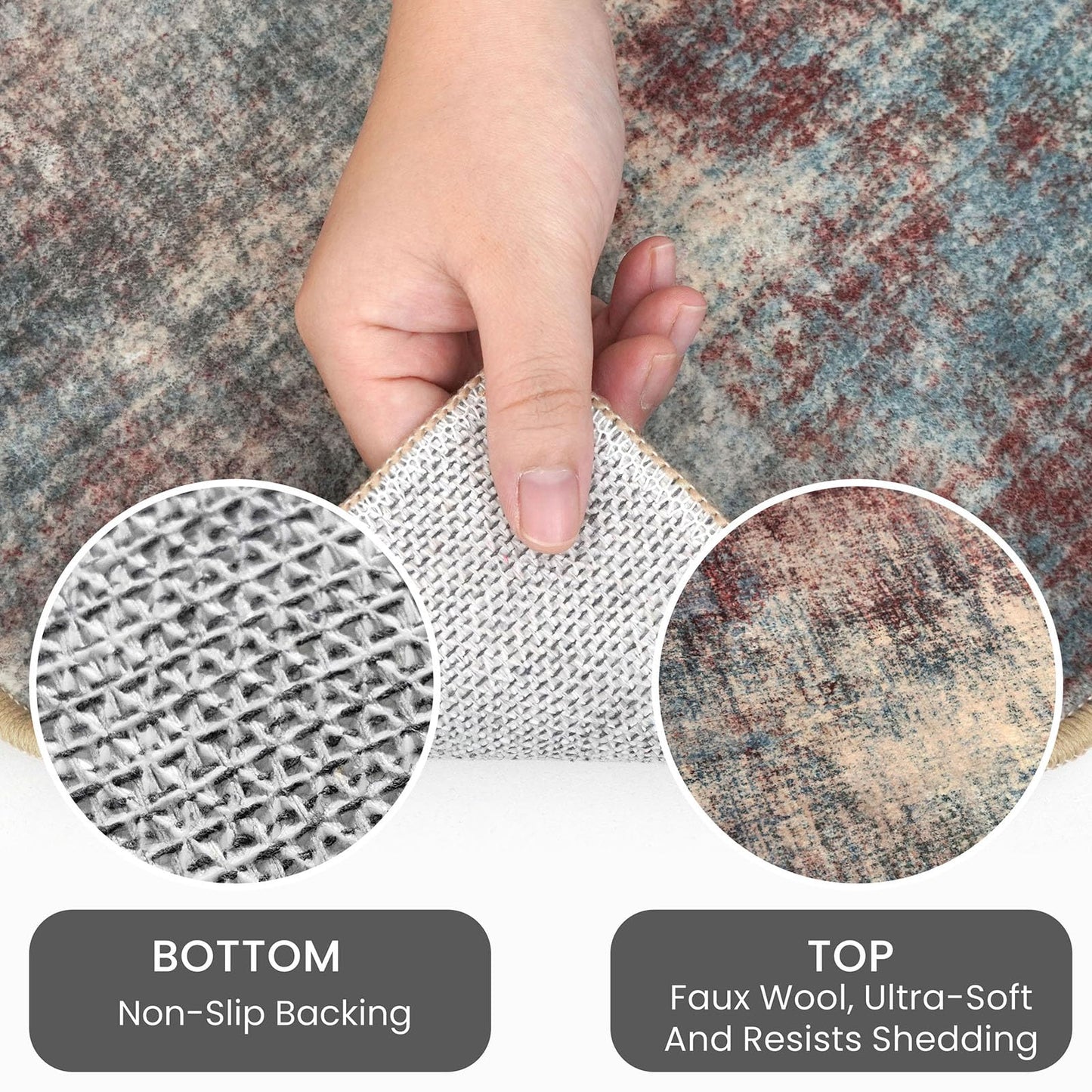 IOHOUZE Abstract Area Rugs 6x9 Ft Washable Rugs for Living Room, Non Slip Dining Room Rug, Printed Faux Wool Rugs for Bedroom, Floor Carpet for Office Nursery Playroom, Red/Multi