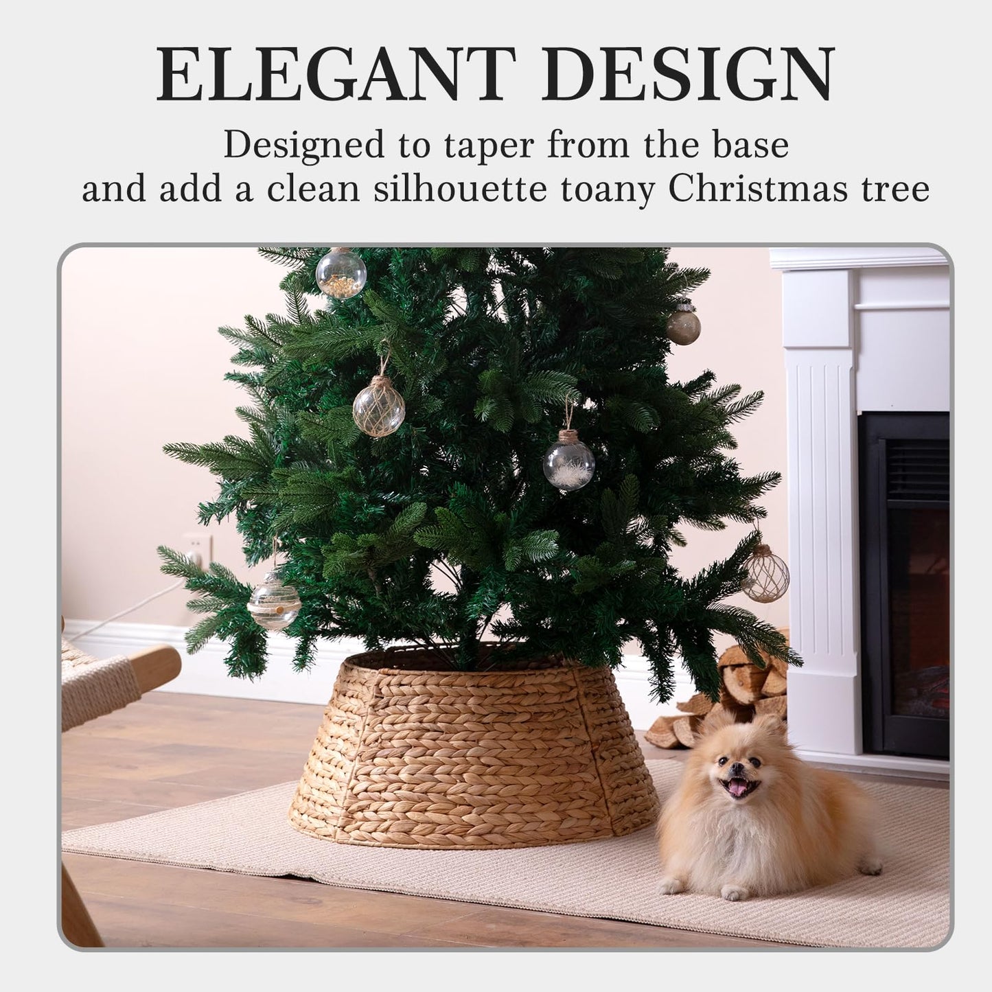 Voplintra 28in Large Christmas Tree Collar - Woven Hyacinth Tree Collars for Artificial Trees - Rattan Rustic Farmhouse Basket for Tree Base Cover with Cord Cut-Out for 6ft 7.5ft Tree (Natural)