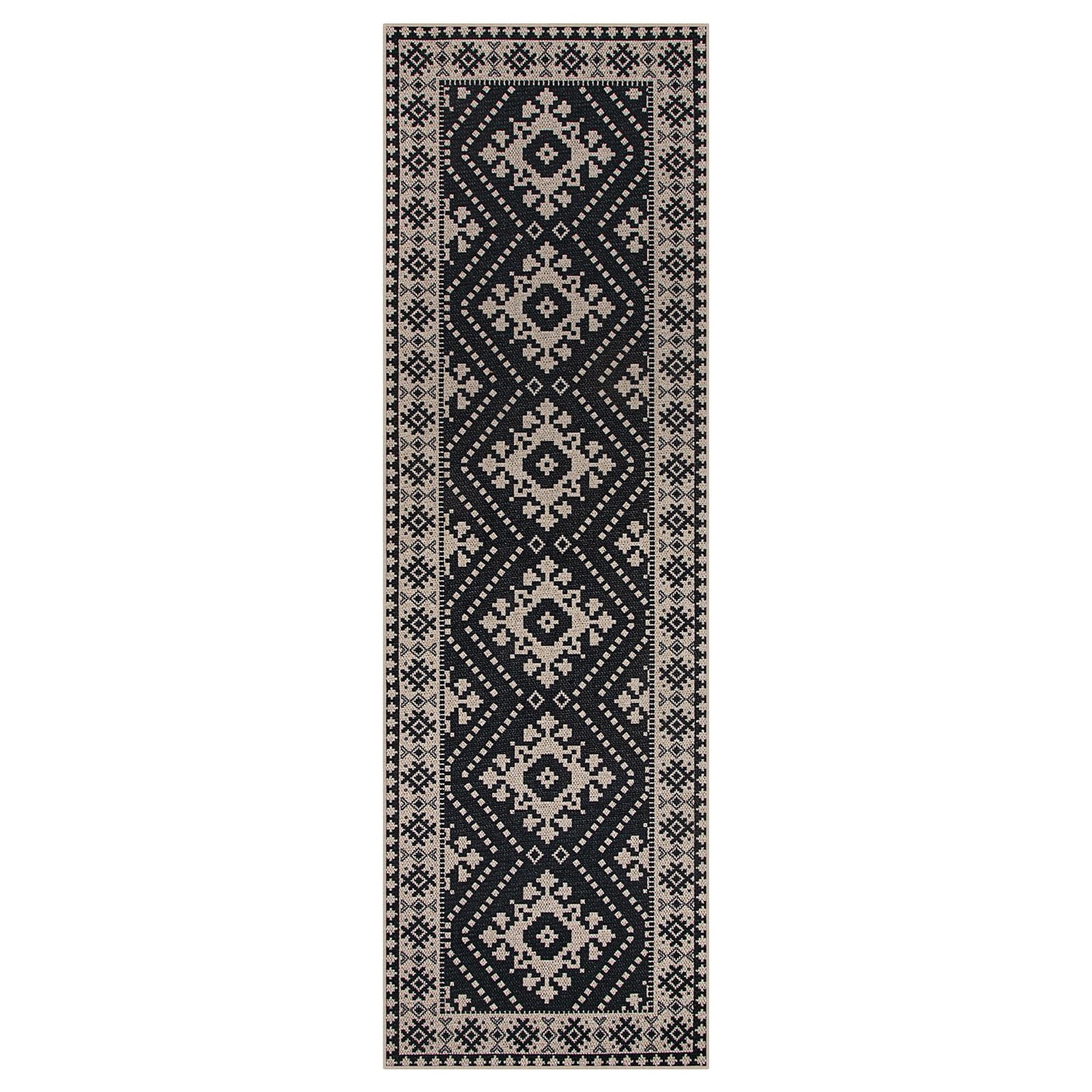Lahome Bijou Moroccan Easy Jute Outdoor Runner Rug, 2x8 Washable Black Hallway Kitchen Runner Rug with Rubber Backing, Farmhouse Indoor Outdoor Carpet for Hallway 8ft Entryway Porch