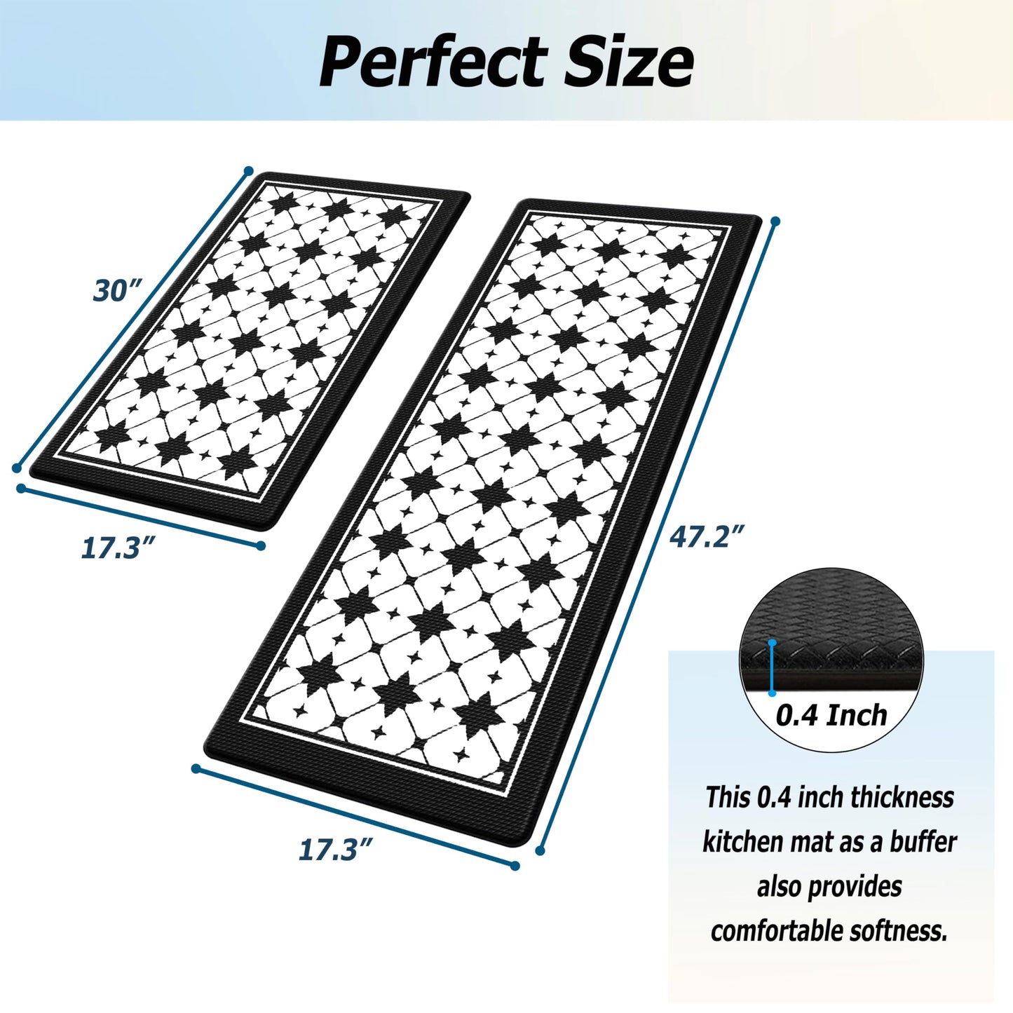 Artnice Kitchen Mat 2 PCS, Black White Plaid Cushioned Anti-Fatigue Kitchen Rug, Waterproof Non-Slip Kitchen Mats and Rugs, Heavy Duty Ergonomic Comfort Rug for Kitchen, Floor, Office, Sink