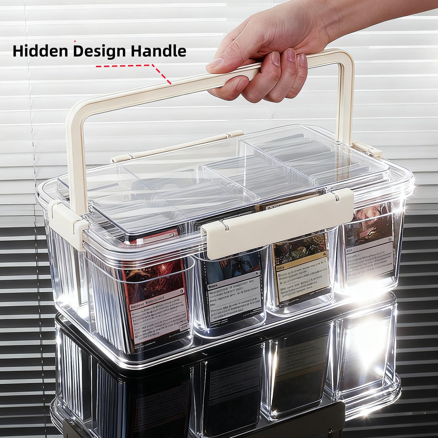 PUGED MTG Card Storage Box 3100+ Acrylic Large Trading Card Box Clear Organizer Display Case with Portable Handle 4 Removable Case for MTG TCG Cards