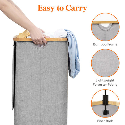 Lifewit 100L Laundry Basket with Lid, Clothes Hampers for Laundry with Bamboo Handles and 1 Removable Bag, Large Foldable Laundry Hamper for Bedroom, Bathroom, Dorm, Laundry Room, Light Gray