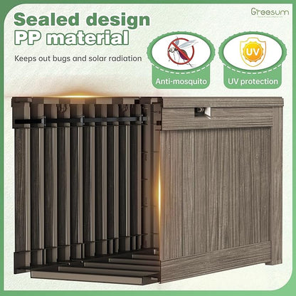 Greesum 120 Gallon Outdoor Storage Box with Lock - Large Resin Deck Box, Reinforced Lid for Garden, Patio, Lawn, Coffee