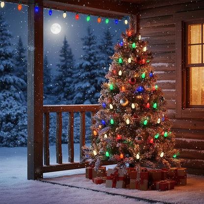 25FT C9 Christmas Lights Outdoor,Vintage Christmas Lights with 26 C9 Multicolor Shatterproof Plastic Bulbs,Connectable Multicolor LED String Light for Xmas Tree Roofline Indoor Outdoor Decor