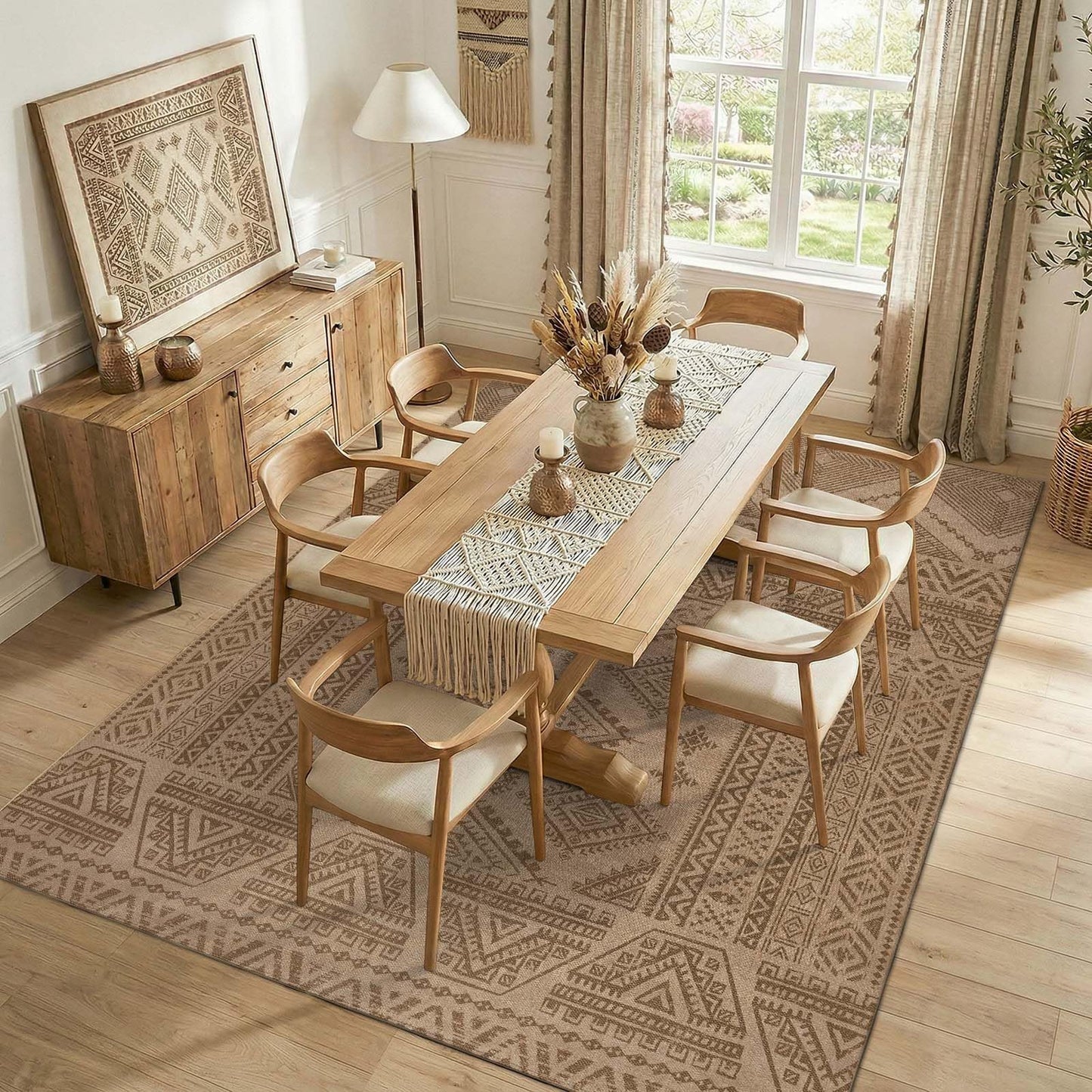 jinchan 8x10 Washable Faux Jute Area Rug, Boho Southwestern Geometric Natural Fiber Look Floor Mat, Low-Pile Non-Slip Large Outdoor Rug for Living Room Dining Room Patio, Natural Taupe