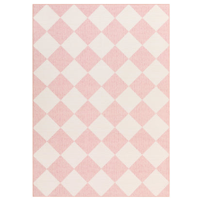 GarveeHome 6x9 Modern Checkered Area Rug, Pink Geometric Farmhouse Washable Rugs for Living Room Bedroom, Soft Low Pile Non Slip Diamond Floor Mat Plaid Print Throw Rug Indoor Carpet