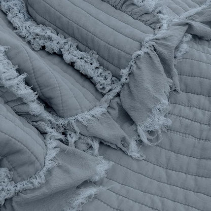 Ultra Soft Pre-Washed Quilted Boho Dark Blue Twin Size Blankets for Bed, Ruffle Fringed Decorative Throw, Stone Washed Chic Rustic Blanket for Sofa Couch Bed, 60"*80"