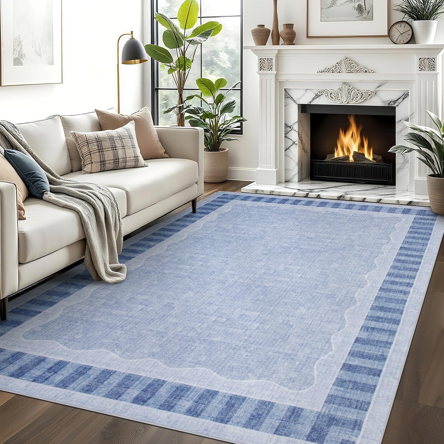 Garvee 10x14 Scalloped Washable Area Rug – Soft Low Pile Non-Slip Backing Large Floor Mat Carpet for Living Room, Bedroom, Dining Room, Playroom, Nursery, Home Decor