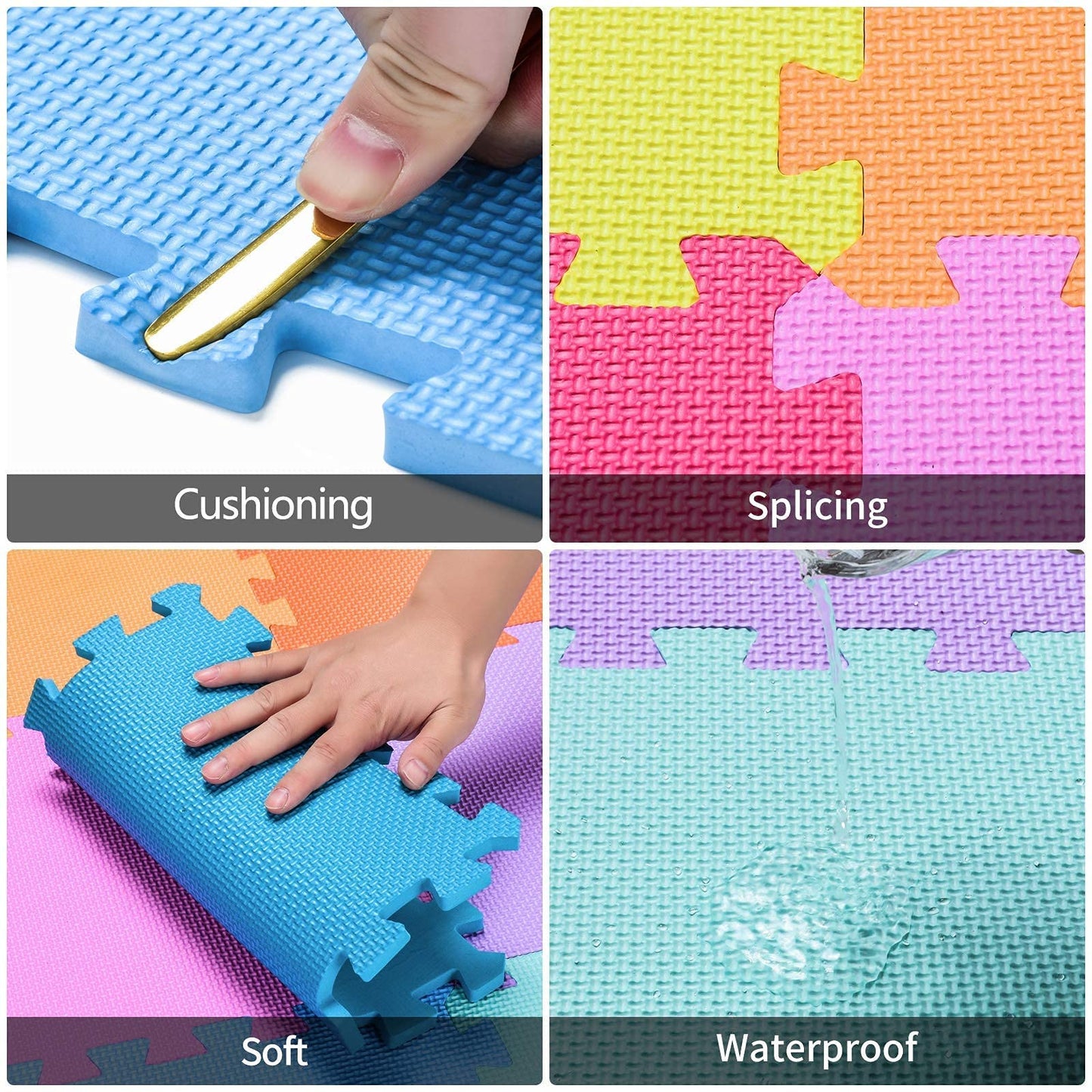 qqpp EVA Rubber 18 Tiles Interlocking Puzzle Foam Floor Mats - Baby Play Mat for Playing | Exercise Mat for Home Workout. White, Pink, Purple. QC-ACKb18N
