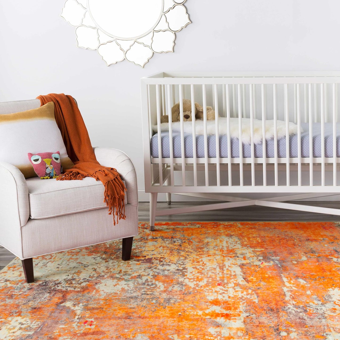 Lahome Modern Abstract Area Rug - Soft 3x5 Rugs for Bedroom Washable Living Room Entryway Rug, Contemporary Non Slip Indoor Accent Carpet for Nursery Office Kitchen Bathroom, Orange/Yellow
