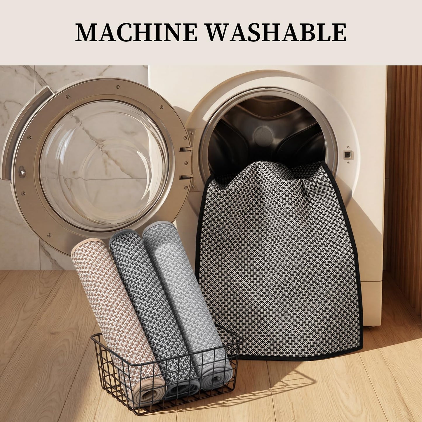 YIHOUSE Thin Bath Mat Black Bathroom Rugs Sets 2 Pieces, Non Slip Absorbent Mats Quick Dry, Woven Rugs Washable, Tapetes para Baño for Bathroom Toliet,Bathtub(17"x24"+17"x32")