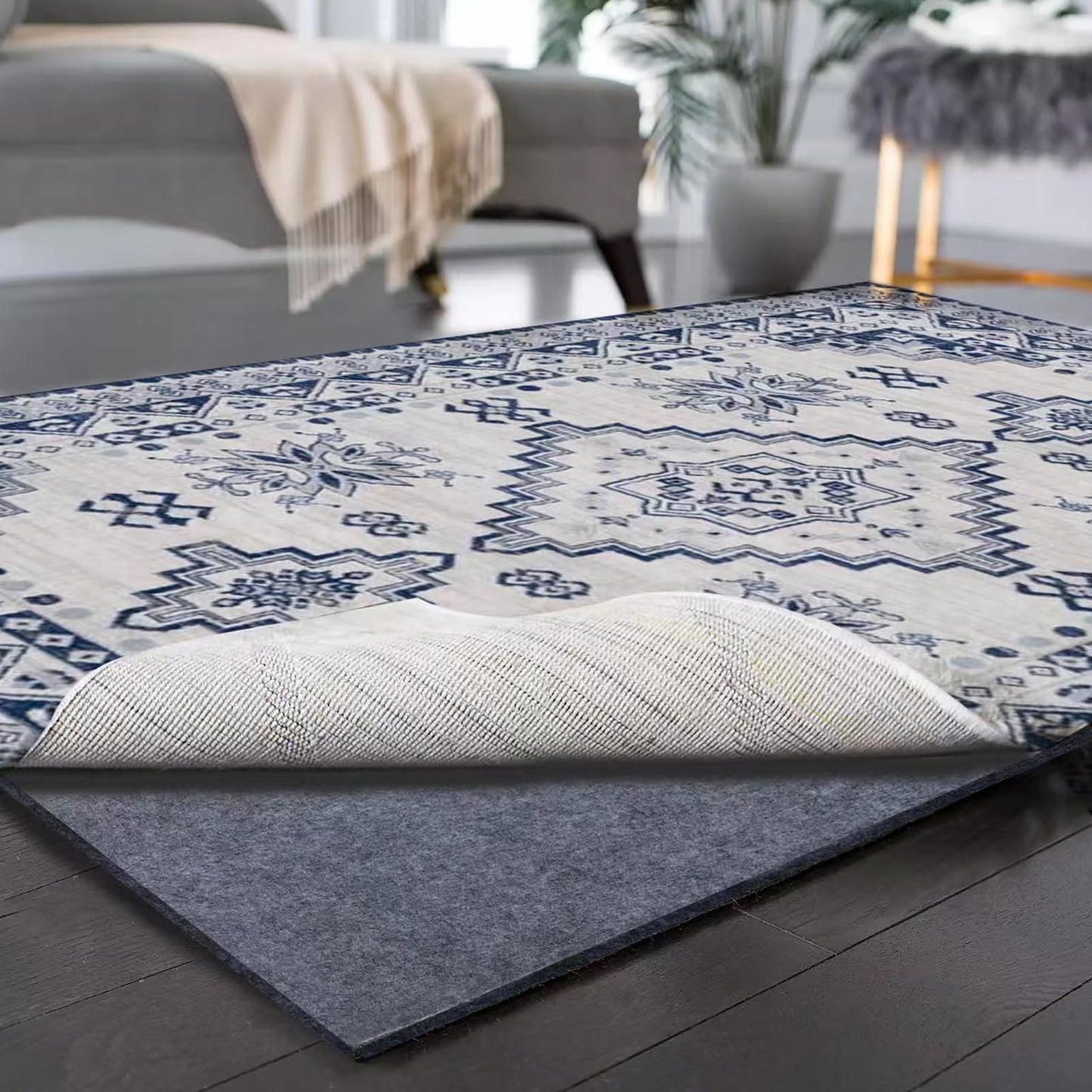 Yxzhyaba 100% Waterproof Rug Pad, 6x9 ft Extra Large Area Rug Non-Slip Carpet Pad, Non-Slip Rug Pads for All Floors and Finishes, Felt Pad for Hardwood Floors, Keeps Carpets in Place Soft and Safe