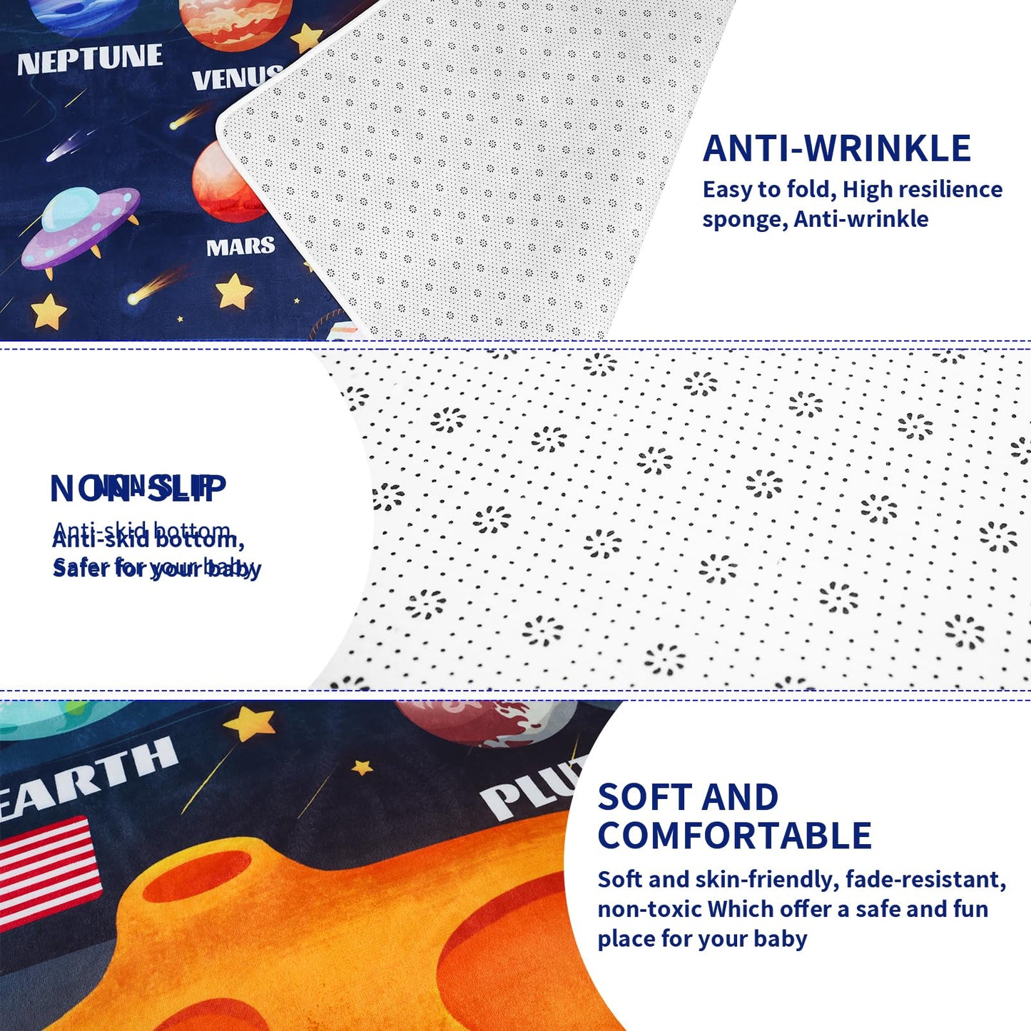 LTKOUGFAM Kids Play Rug for Playroom, Outer Space Rug Solar System Educational Rug Kid Baby Floor Mat, Kids Play Carpet for Children Bedroom Classroom (78.7X59 in, Planet 1)