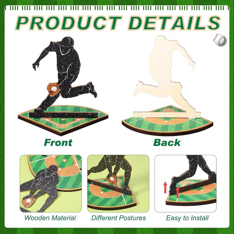 Baseball Table Centerpiece Decorations - 6 Pcs Wooden Player Silhouettes | Sports Game Sign for Birthday Parties