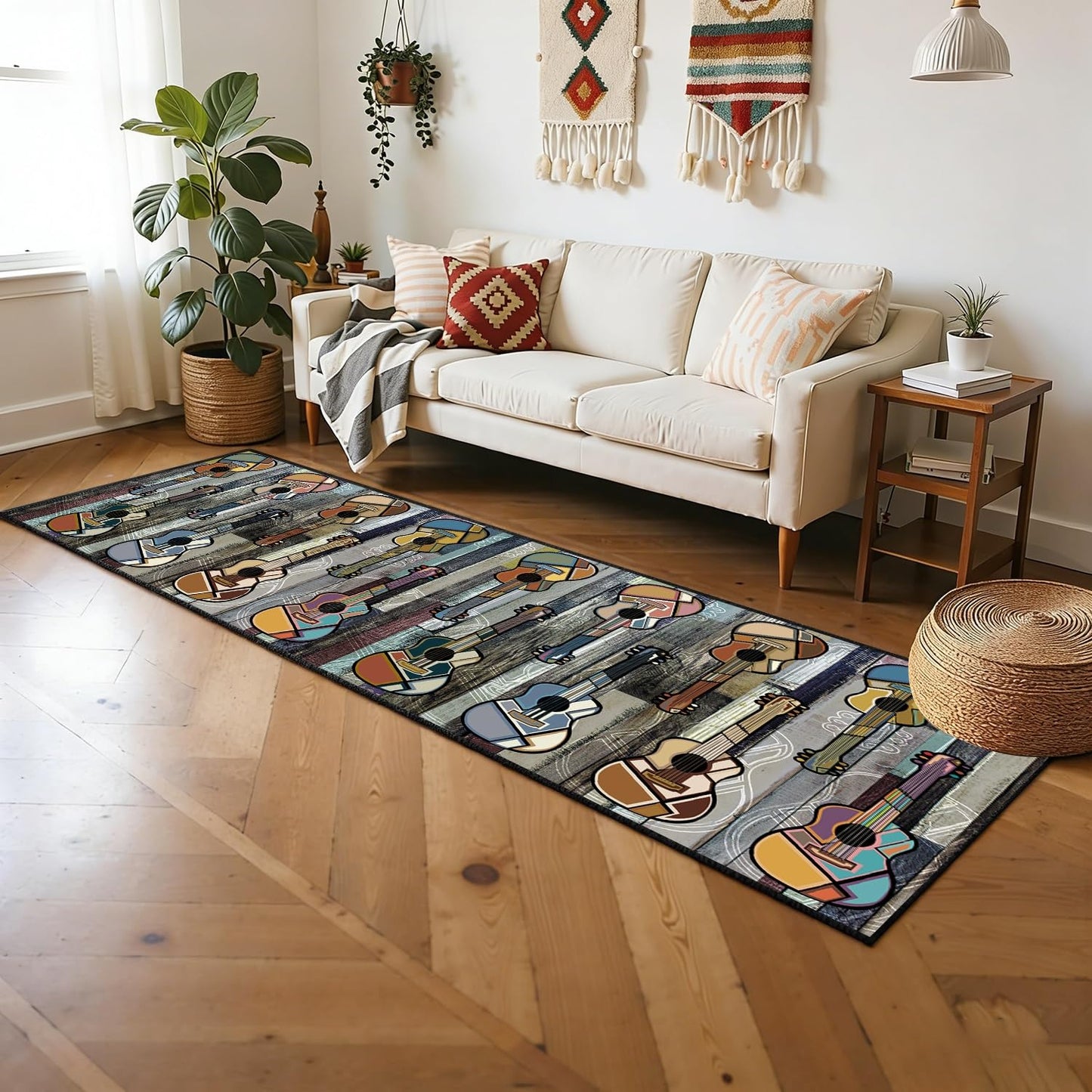 SMXVRC Acoustic Guitar Area Rug, 3.3x10ft, Music Instrument Theme Entryway Carpet, Soft Low Pile Non Slip Washable Floor Mat for Living Room Dorm Studio Decor
