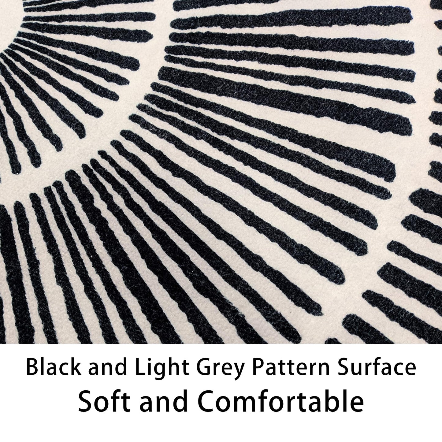 Lacomfy Modern Abstract Rug - 4Ft Round Contemporary Geometric Carpet, Suitable for Bedroom Living Room Dorm Dining Room Farmhouse, Chic, Sun, Lines, Nonslip Washable Circle Floor Mat, Black