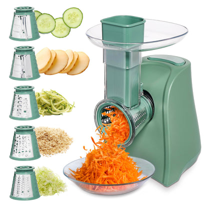 COOK WITH COLOR 5-in-1 Electric Slicer, 150W Food Prep Machine – Cheese Shredder, Fine & Coarse Graters, Potato Grater, Vegetable Slicer, Fruit, Salad Shooter, Compact Design For Bowl Prep, Blush