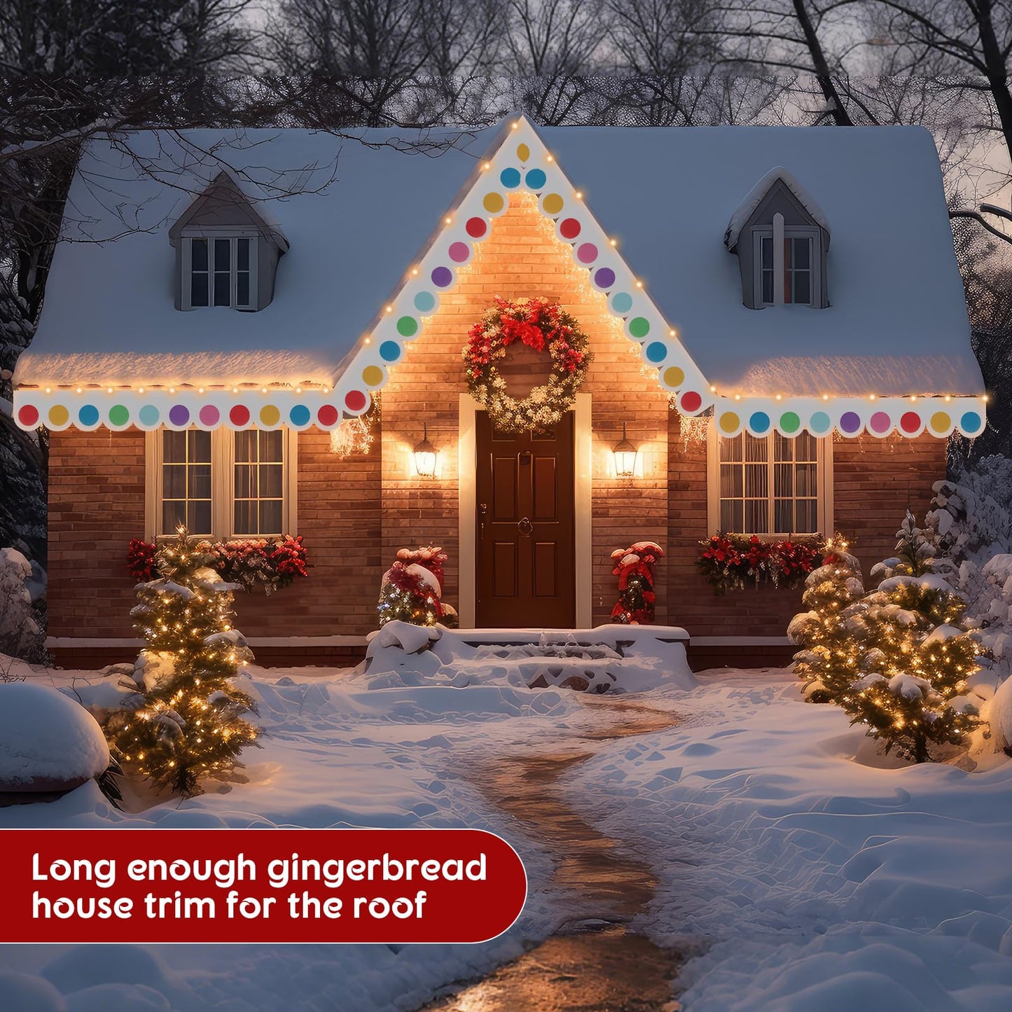 Tudomro 23 ft Outdoor Christmas Gingerbread House Decorations Gingerbread Roof Porch Door Window Banner with Viscose Xmas Roof Trim for Xmas House Winter Holiday Party Decor
